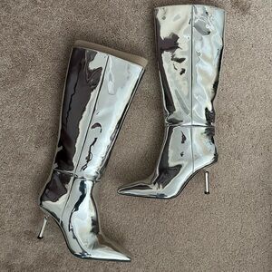 Mix No 6 Nole Silver Metallic Wide Width Wide Calf Tall Heeled Boots Size 8